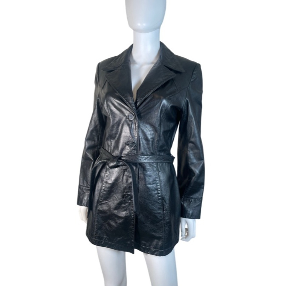 Colebrook & Co Vintage 90s Leather Jacket Short Trench Coat Black Womens Sz M